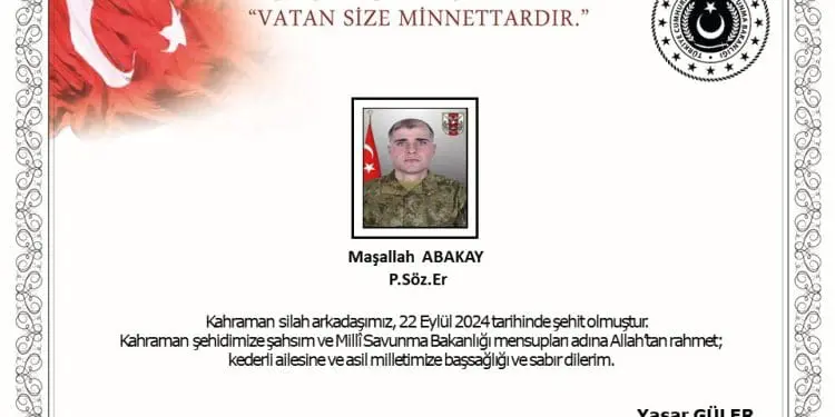 Pençe Kilit Operasyon Bölgesinde bir Askerimiz şehit oldu